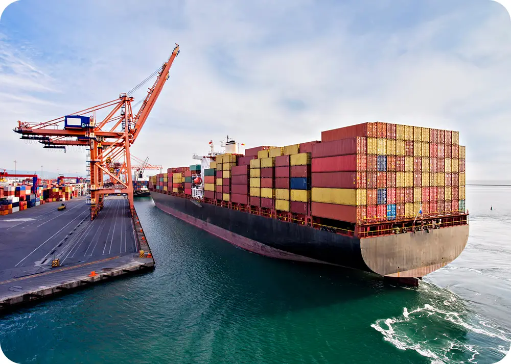 Cargo ship at busy port
